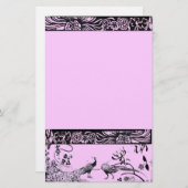 結婚のLOVE BIRDSブラックとピンク 便箋 (正面/裏面)