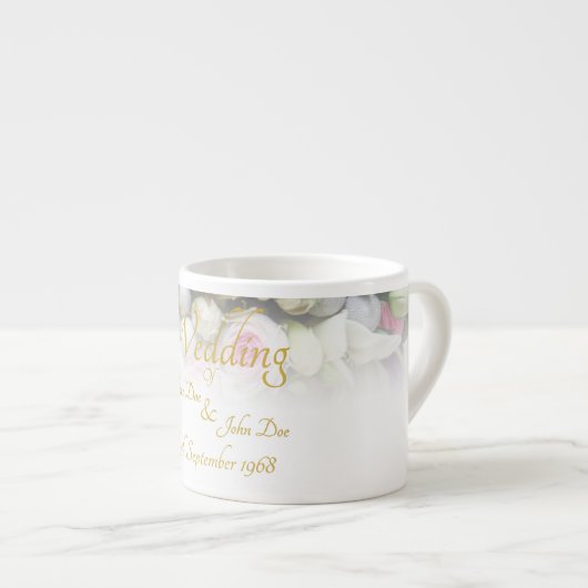 結婚のMug -カラフルのブーケ結婚付き花嫁 エスプレッソカップ (正面右)