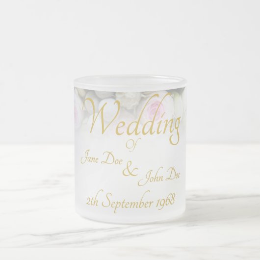 結婚のMug -カラフルのブーケ結婚付き花嫁 フロストグラスマグカップ (中央)