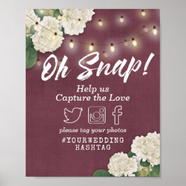 結婚のOh Snap Hashtag Hydrangeas & String Lights ポスター