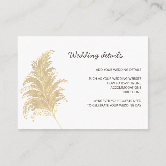 結婚のPampas Grass Tan On White詳細情報 エンクロージャーカード (裏面)