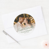結婚のPhoto Green White Script Photo Thank You ラウンドシール (封筒)