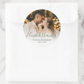 結婚のPhoto Green White Script Photo Thank You ラウンドシール (バッグ)