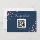 結婚のQR RSVPバラ金ゴールド紙吹雪ネイビーブルー 出欠カード (正面)