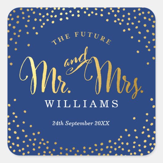 結婚のSEALミニスタイリッシュ金ゴールド紙吹雪海軍 スクエアシール (正面)
