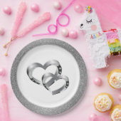 結婚のSLVRグリッター9"紙プレート- 2つのハート ペーパープレート (パーティー)