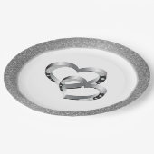 結婚のSLVRグリッター9"紙プレート- 2つのハート ペーパープレート (アングル)