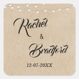 結婚のString Lights素朴お祝いカスタム スクエアシール
