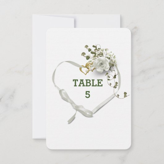 結婚のTabletop白いリボンハート 招待状 (正面)