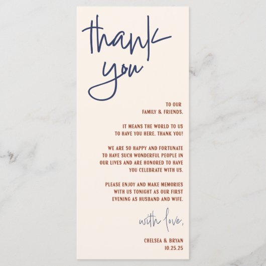 結婚のThank You & Menu Card メニュー (正面)