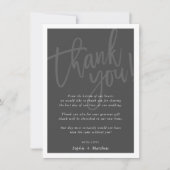 結婚のTHANKS YOU brush文字のスクリプトdark gray 招待状 (正面)