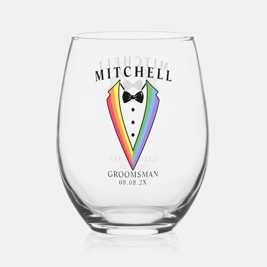 結婚のTuxedoグロマパーソナライズされたン優勝 ステムなしワイングラス (裏面)