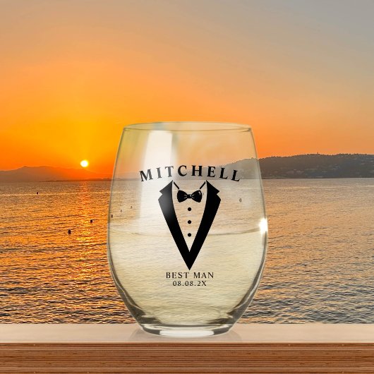 結婚のTuxedoパーソナライズされた花婿介添人 ステムなしワイングラス