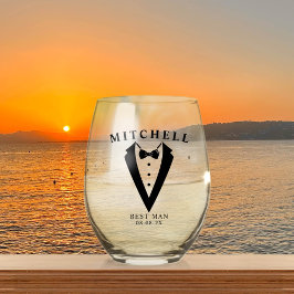 結婚のTuxedoパーソナライズされた花婿介添人 ステムなしワイングラス
