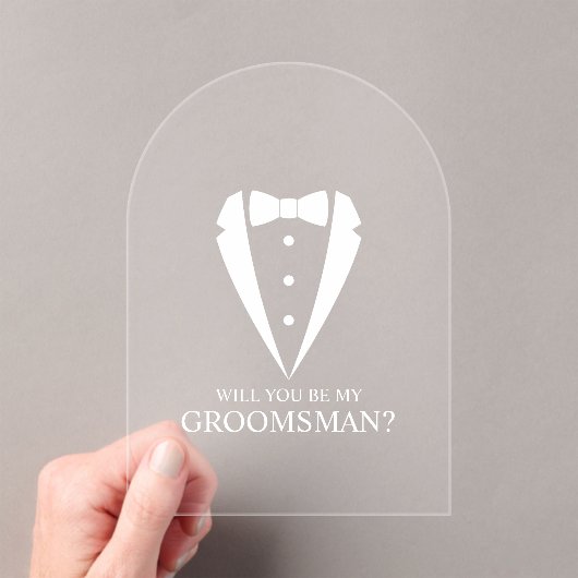 結婚のTuxedo Suit Groomsman提案 アクリル招待状 (インサイチュ (ポータブル))