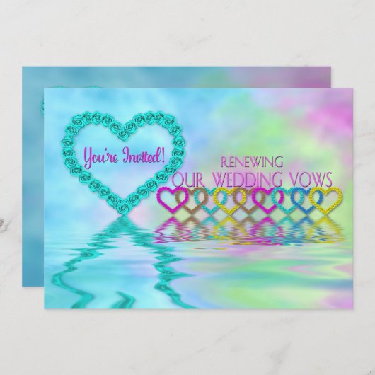 結婚のVows招待状の更新 – バラ/ハート 招待状 (正面/裏面)