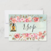 結婚のWebサイトの返信コーラルフローラ水色 出欠カード (正面)