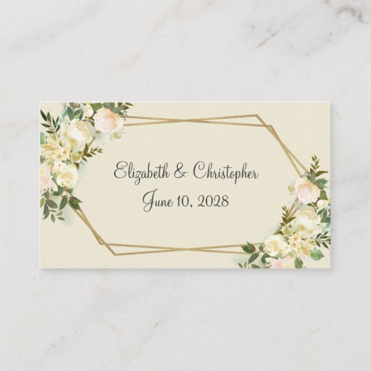 結婚のWebサイトバラフローラ金ゴールドフレーム幾何学的 エンクロージャーカード (裏面)