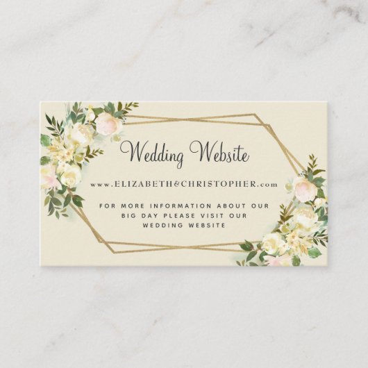 結婚のWebサイトバラフローラ金ゴールドフレーム幾何学的 エンクロージャーカード (正面)