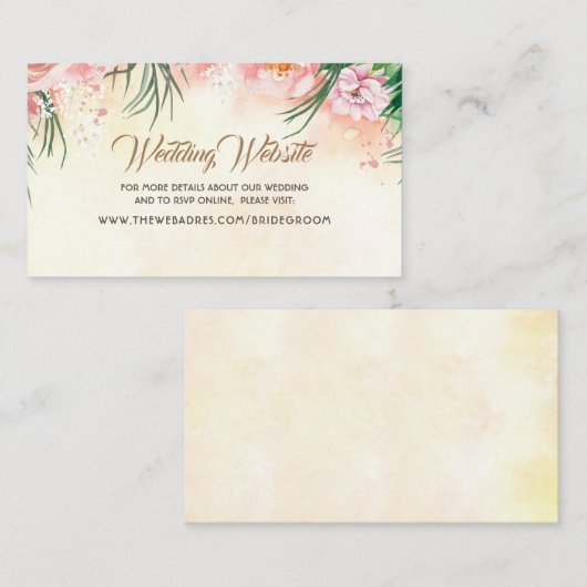 結婚のWebサイトピンクの熱帯花とパームリーフ 名刺 (正面/裏面)