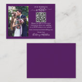 結婚のWebサイトミニマルQRフォトパープル エンクロージャーカード (正面/裏面)