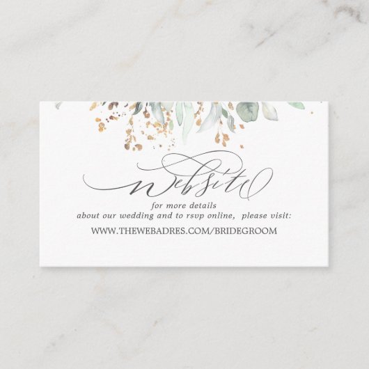 結婚のWebサイト金ゴールド葉の緑色 名刺 (正面)