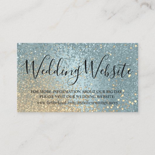 結婚のWebサイト – 青と金ゴールドグリッター エンクロージャーカード (正面)