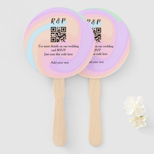 結婚のwebサイトrsvp q rコード追加ネーム文字 ハンドファン (正面&裏面)