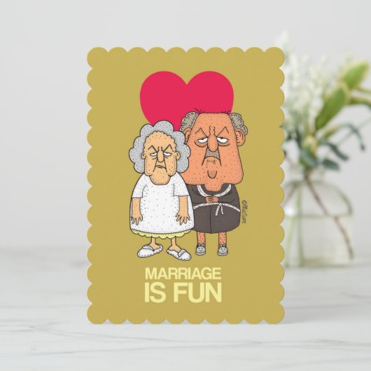 結婚はおもしろい-気難しく古いカップルの漫画の茶色です カード (スタンド正面)
