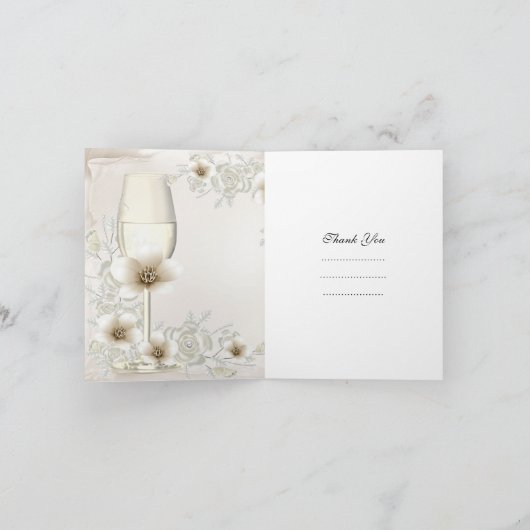 結婚はクリーム色のバラ開きますセピア色の感謝していしています サンキューカード (内部)