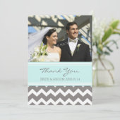 結婚は写真カードブルーグレーシェブロン感謝していしています サンキューカード (スタンド正面)