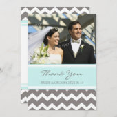 結婚は写真カードブルーグレーシェブロン感謝していしています サンキューカード (正面/裏面)