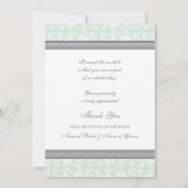 結婚は写真カード灰色のダマスク織感謝していしています サンキューカード (裏面)