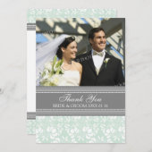 結婚は写真カード灰色のダマスク織感謝していしています サンキューカード (正面/裏面)