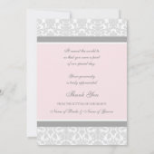 結婚は写真カード灰色のダマスク織感謝していしています サンキューカード (裏面)