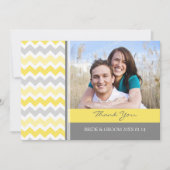 結婚は写真カード黄色の灰色シェブロン感謝していしています サンキューカード (正面)