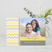 結婚は写真カード黄色の灰色シェブロン感謝していしています サンキューカード (スタンド正面)