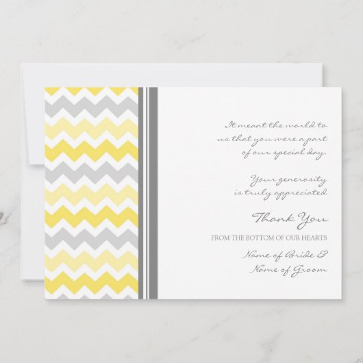 結婚は写真カード黄色の灰色シェブロン感謝していしています サンキューカード (裏面)