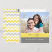 結婚は写真カード黄色の灰色シェブロン感謝していしています サンキューカード (正面/裏面)