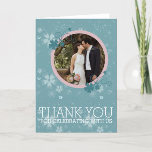 結婚は冬の青い花の写真カード感謝していしています サンキューカード