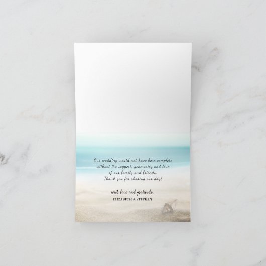 結婚は夏のビーチのヒトデの貝殻感謝していしています サンキューカード (内部)