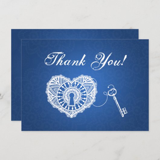 結婚は私のハートの青にノートの鍵感謝していしています サンキューカード (正面/裏面)