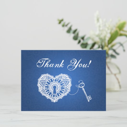 結婚は私のハートの青にノートの鍵感謝していしています サンキューカード (スタンド正面)