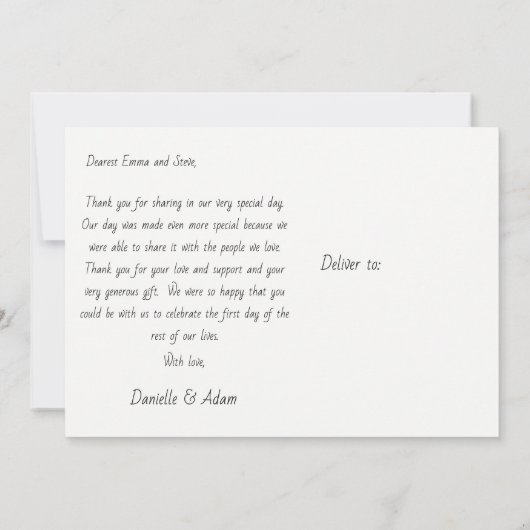 結婚は郵便はがき-水によるカップル感謝していしています サンキューカード (裏面)