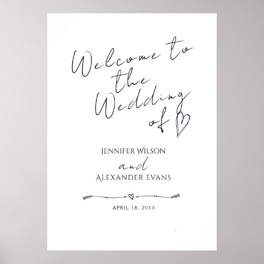 結婚アクリルのサインミニマル歓迎。 ポスター (正面)