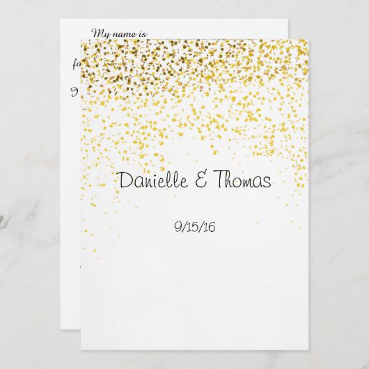 結婚アドバイス、おしゃれなゴールドのコンフェッティ アドバイスカード (正面/裏面)