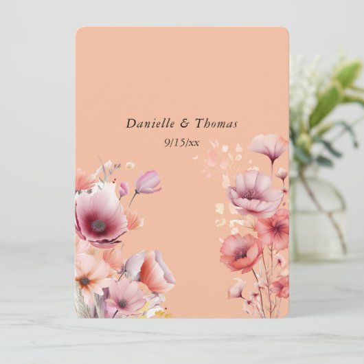 結婚アドバイス ピンクのフワフワした水彩花 アドバイスカード (スタンド正面)
