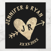 結婚イニシャル金ハート ワインラベル (シングルラベル)