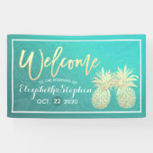 結婚ウェルカムゴールデンパイナップルカップルティール（緑がかった色）バラ 横断幕 (横)