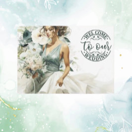 結婚ウェルカムダスティブルーユーカリプトゥスグリーン エンクロージャーカード